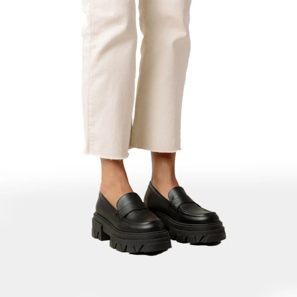 ALOHAS Black Vegan Leather Chunky Loafers